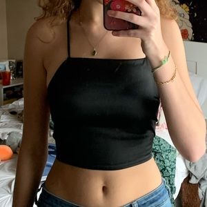 Lace-up Back Satin Crop Cami Top